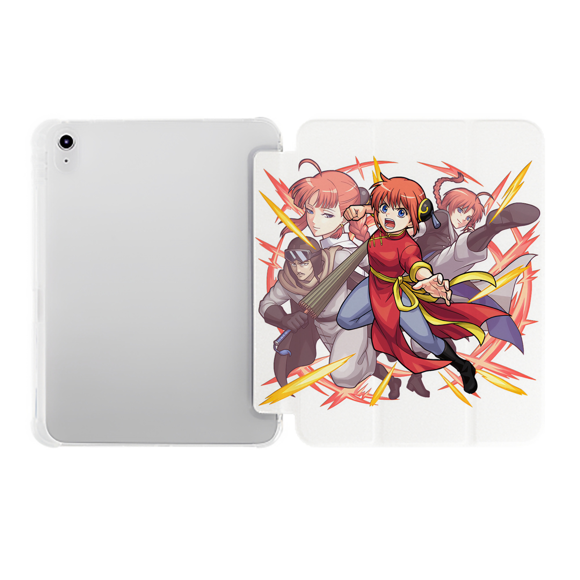 （画像用） ぎんたま 坂田銀時（さかたぎんとき） 神楽 志村新八（しむら しんぱち） GINTAMA Sakata Gintoki Kagura Shimura Shinpachi IPad ケース ペン収納付き 三つ折りスタンド PUレザー×シリコン 対応機種9.5/10.5/10.9インチ